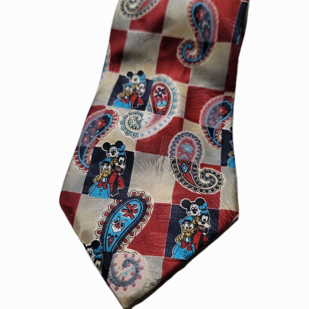 Disney Mickey Mouse And Friends Paisley Checkered Necktie